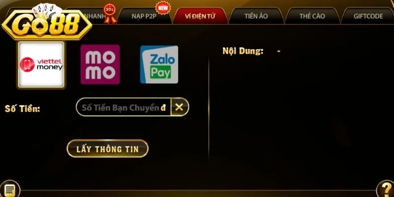 Giao dịch thuận tiện qua ví điện tử nạp tiền Go88